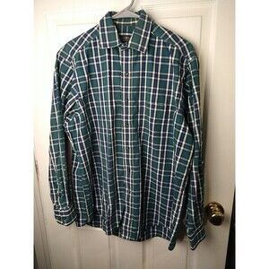 Club Room 16 34/35 Long Sleeve Green Plaid Collared Button Front  Dress Shirt.